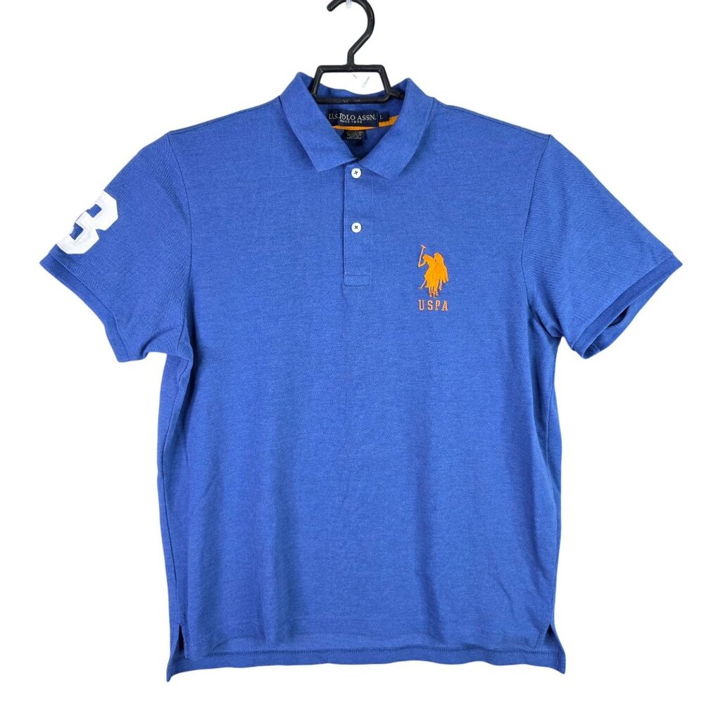 Mens US Polo Assn Blue Embroidered Polo Shirt Large Pony Short Sleeve Size L